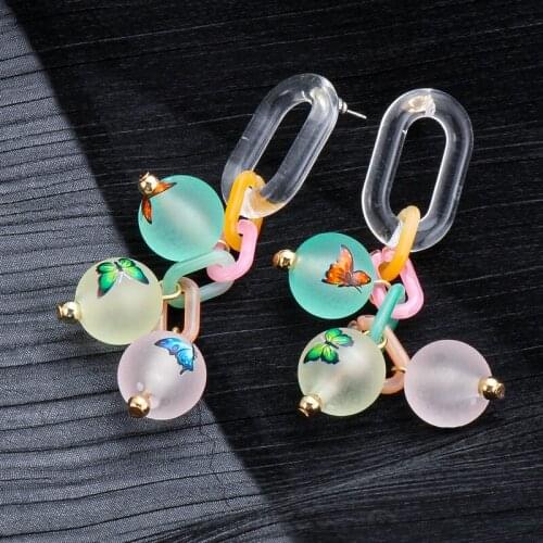 Origin Summer Funny Holiday Candy Color Ball Dangle Earring for Women Girls Multicolor Resin Hollow Geometric Earring Jewelry