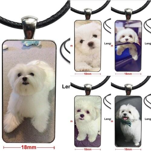 I Love My Maltese Dog Puppies Glass Pendant Necklace Handmade Half Pendant Rectangle Necklace For Women Men