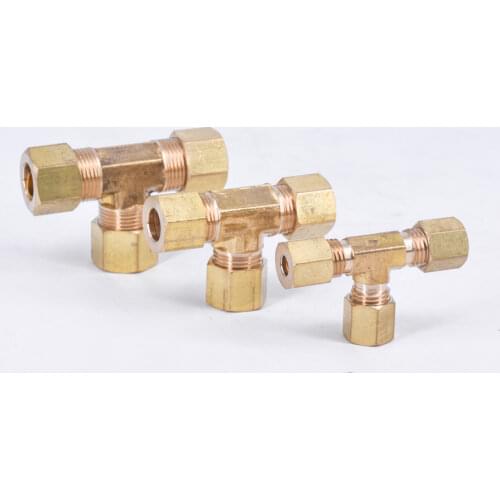 Fit 1/8" 3/16" 1/4" 5/16" 3/8" 1/2" 5/8" Tube Brass Tee 3 Ways Compression Union Fitting Water Gas Oil Connector