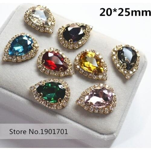 Clear Crystal TearDrop Dress Decorations Sew On Crystals Rhinestone 20x25mm Hand Sewing Drill Claw Rhinestones