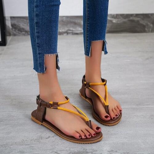 Summer Flat Sandals For Women Flip Flops Casual Ankle Buckle Flats Shoes Woman Plus Size 35-43 Comfortable Female Beach Sandals