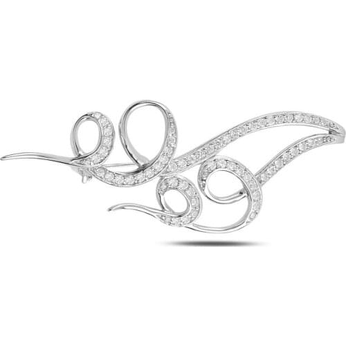 Silverlina Silver Zircon Stone Brooch