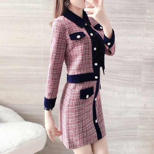 Spring Autumn Two piece Set Women Woolen Coat + Woolen Short Skirt 2 piece Set Female Fashion Casual Ladies Skirt Suit Women