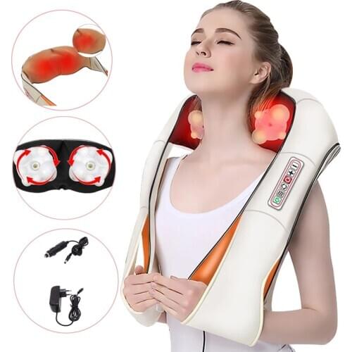 U Shape Electrical Shiatsu Neck Back Shoulder Body Massager Multi Shawl Infrared Heated Kneading for Home Car Relief Massager
