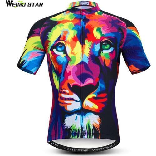 Weimostar 3D Printing Lion Cycling Jersey Short Sleeve Men Breathable MTB Bike Jersey Quick Dry Bicycle Clothes Cycling Clothing