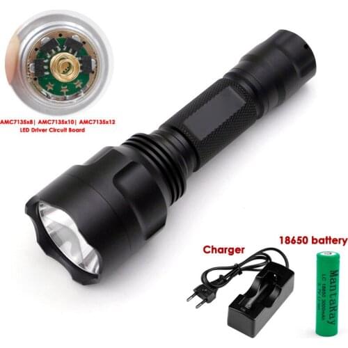 AMC7135x8 7135x10 7135x12 C8 Waterproof CREE XM-L2 U3 LED Flashlight Camping Equipment Torch zaklamp with 18650 battery+ Charger
