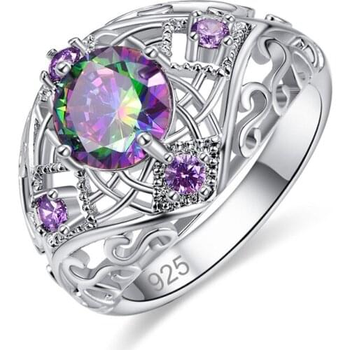 Female Creative Hollow Out Ring Luxury Purple Crystal Ring Fashion Jewelry Charm Womens Party Jewelry Gift Cocktail Ring