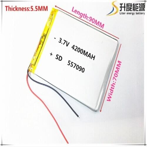 1pcs/lot 557090 3.7V 4200mah Lithium polymer Battery with Protection Board For PDA Tablet PCs Digital Products Free Shipping
