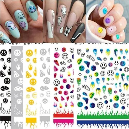 10PCS new 3D golden color flame smiley face strap glue nail sticker nail art decoration decal accessory sticker WG772-774