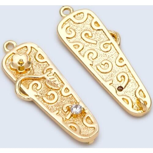 10pcs Flower Bar Connectors 28mm, Real Gold plated Brass, Cubic Zirconia Bar Charm Pendants For Jewelry Making DIY (GB-1410)