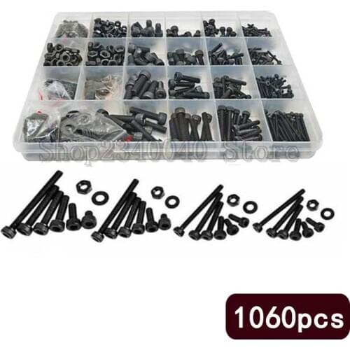 1060pcs/set Hex Socket Screw M2 M3 M4 M5 Carbon Steel Flat Round Cap Head Screws Bolts and Nuts Assortment Kit with Storage Box