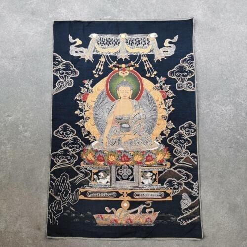 35" Thangka embroidery Tibetan Buddhism silk embroidery brocade Nepal Shakyamuni Buddha Statue Amitabha Buddha Thangkas