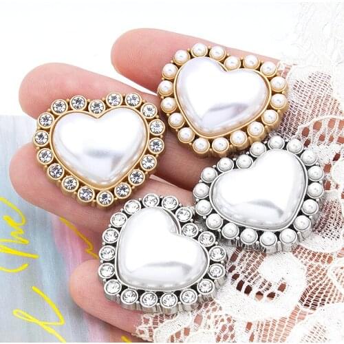 5PCS Pearl button coat button high-grade cashmere trench coat female metal heart-shaped diamond decorative accessories