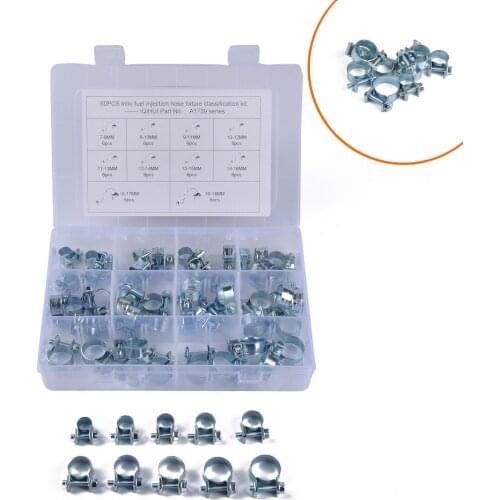 60Pcs 10 Size Mini Fuel Injection Style Hose Clamp Assortment Kit For Diesel Petrol Pipe