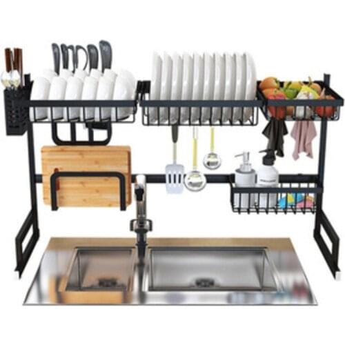 65/85cm Kitchen Shelf Storage Holders Over Sink Stainless Steel Bowl Dish Rack Organizer Utensils Storage Supplies In Black