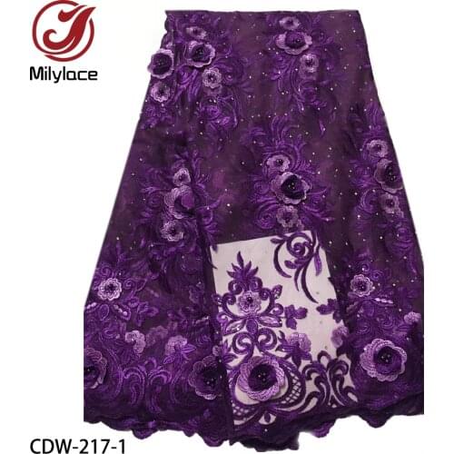 African 3D Flower Lace Fabric High Quality Beaded French Net Lace Hot Sale Embroidery Stone Bridal Tulle Mesh Lace CDW-217