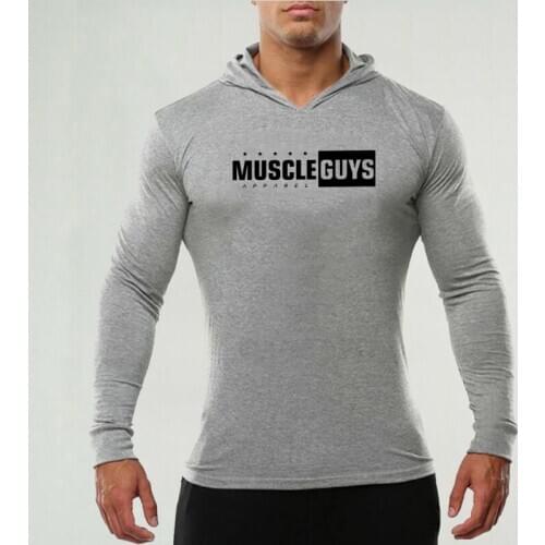 Muscle Guys Brand Autumn Fitness Clothing Mens Hooded T Shirt Bodybuilding Long Sleeve Tshirt Gym Tee Shirt Sweatshirts