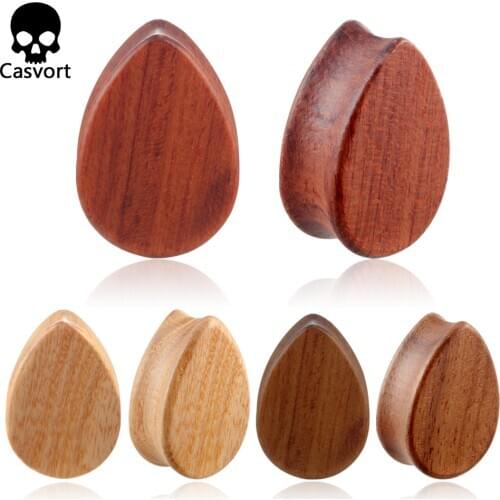 Casvort 2PCS New Drop Shape Sandalwood Ear Piercing Tunnels Plugs High Quality Wood Earrings Expanders Fashion Body Jewelry