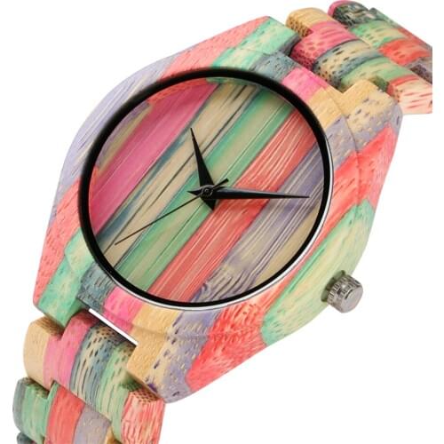 Multicolor Bamboo Watch Mens Wooden Bangle Wristwatch Casual Natural Stylish Wood Timepiece Gifts Male