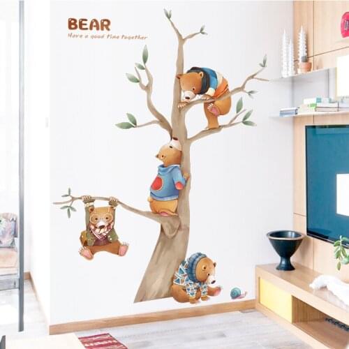Childrens Room Cartoon Bear Wall Stickers Home Decoration Bedroom PVC Mural Backdrop Wall Decoration Art Posters Removable