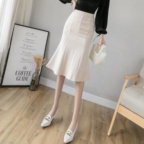 Women 2021 Summer Fashion High Waist Slim Skirts Female New Solid Color Ruffled Skirts Ladies Mid-long Package Hip Skirts E297