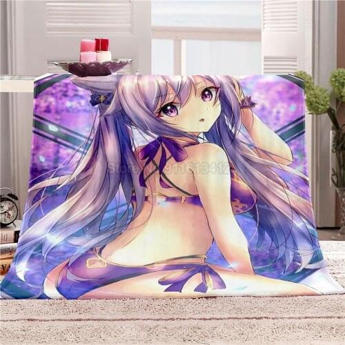 Genshin Impact Keqing Flannel Blanket Cartoon Plush Throw Blanket for Kid Gift Soft Warm 180x220cm Large Size Bedding Flatsheet