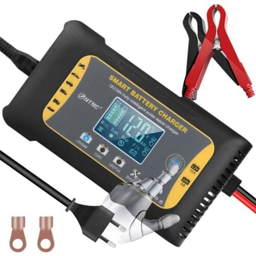 HTR 12V/24V 10A/5A 7-Stage LCD Touch Screen Pulse Repair Car Smart Battery Charger 120W For Lithium LiFePO4 Lead-Acid AGM GEL