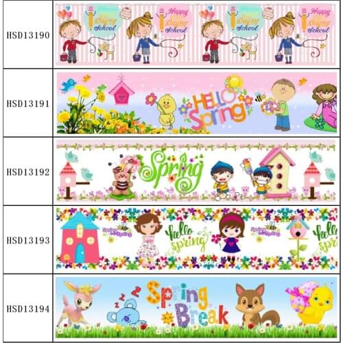 HuangTao 22MM 25MM 38MM 50MM 75mm Printed Pattern on Grosgrain Ribbon for diy ribbon