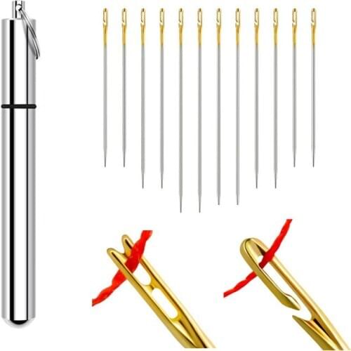 12/24 PCS Blind Needles with Needle bottle Self-Threading Needles Easy Threading Needles DIY Sewing Household Darning Needle