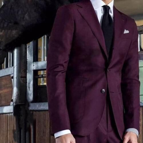 Custom Made Fashion Gentlemen Purple Men Suits Slim Fit Groom Tuxedo For Wedding Dress Dinner Party Male Clothing (Jacket+Pants)