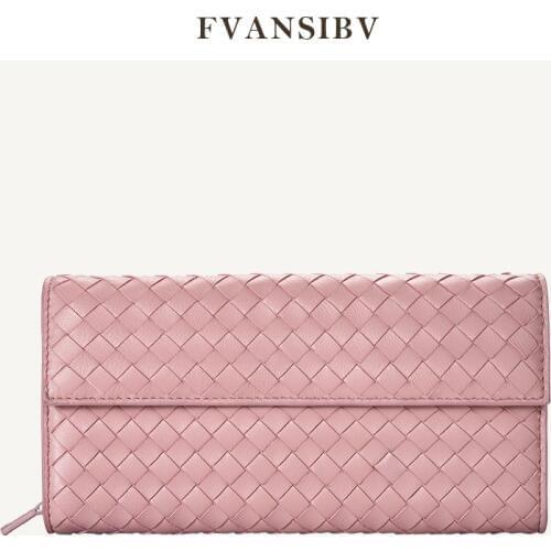 Wallet Womens Long Woven Clutch 2021 New Flip-Style Large-Volume 100% Sheep Leather Sheepskin Luxury Brand Design Money Clips