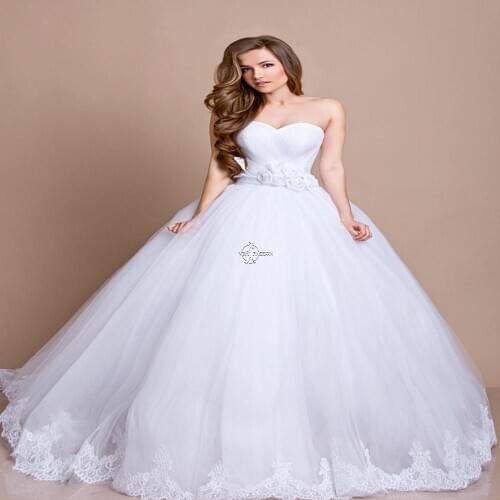 Beautiful Sweetheart Lace A line Wedding-Dresses White Ivory Organza Wedding-Dresses Fishtail Vestido De Noiva Court Train