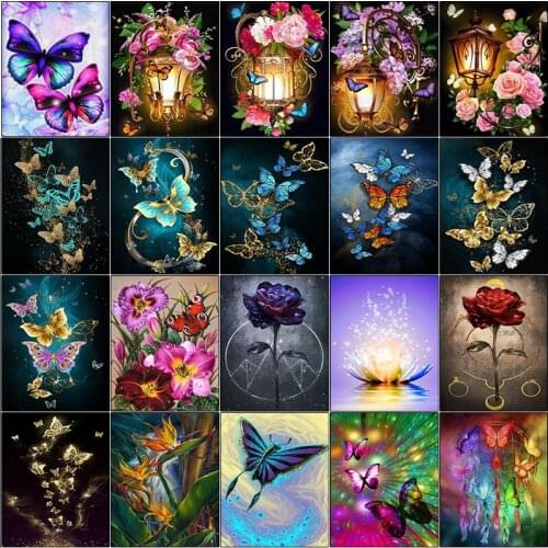 Cuadros full square 5d diamond painting kit set Butterfly flower color rose flower complet Cross stitch embroidery dirll drawing