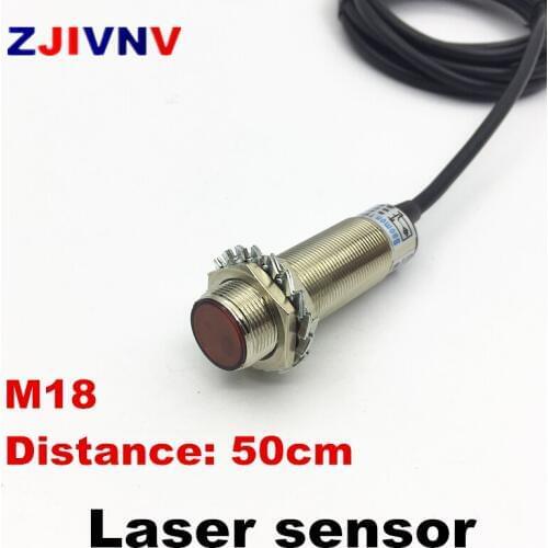 M18 Laser sensor visible red light difuse type NPN PNP NO distance 2-50cm adjustable normally open photoelectric switch
