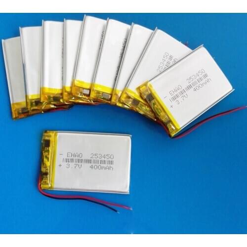 Lot 10 pcs 3.7V 400mAh 253450 lipo polymer lithium Rechargeable battery for MP3 GPS DVD PSP bluetooth recorder e-book camera