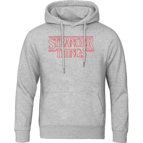 Stranger things printing men fleece warm tracksuits hooded hoodies pullover slim fit coat popular solid color drawstring jackets