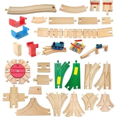 Wooden Train Track Components Beech Train Track Set Children Train Toys Gifts Accessories Educational Wood Block Toy for Kids