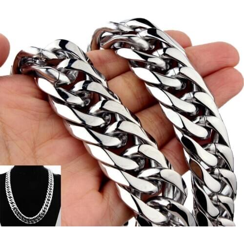 9/11/13/16/19/21mm Curb Cuban Link Chain Fashion Mens Necklace Gold Silver Color Stainless Steel Jewelry Punk Hip Hop Boys Gift