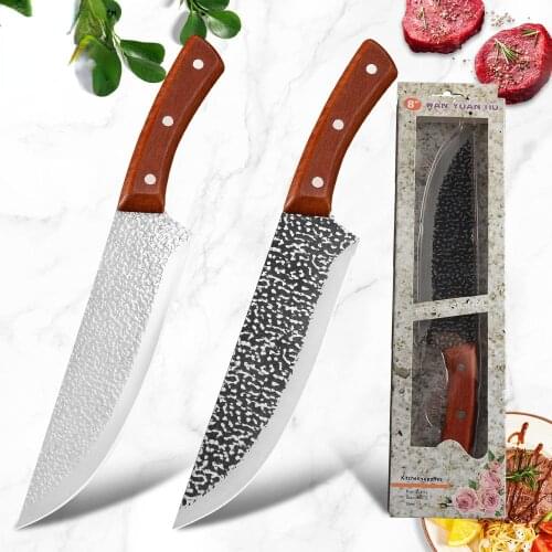 Full Tang 8 inch Camping Serbian Kitchen Knife Handmade Forged Sliced Chef Kitchen Butcher OUtdoor Camping Knife Gift Box