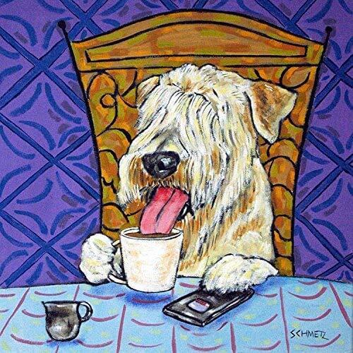 Soft Coated Wheaten terrier at the Cafe Coffee Shop dog Canvas Poster Wall Art Print Nursery Painting Nordic Decor Picture