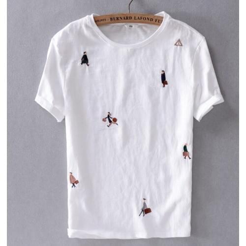 2019 Summer casual trend mens linen short-sleeved t-shirt white comfortable brand t shirt men tops fashion t shirts male camisa