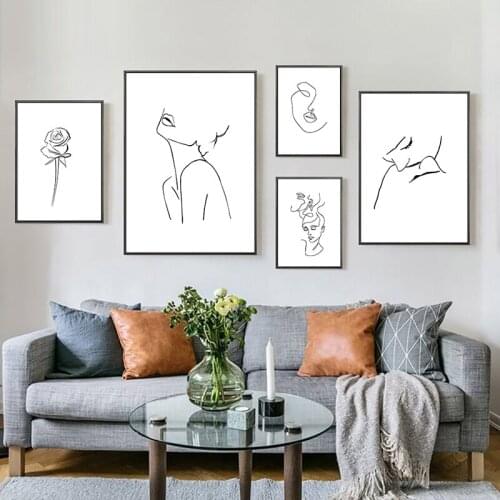 Nordic Abstract Lines Woman Painting Sketch Wall Art Prints And Posters Drawing Paintings Canvas Pictures For Living Room Decor
