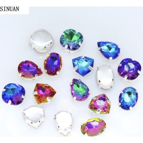Glass Rhinestones Colourful Rhinestone Sew-On Wedding Decoration 10Pieces/lot Diy Crystal Beaded Applique