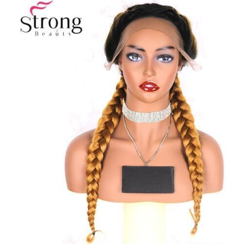 StrongBeauty Ombre Golden Blonde Wigs Synthetic Braided Lace Front Wig Long Black