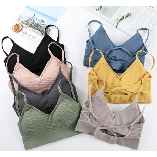 Women Tank Crop Tops Underwear Female Cross Back Sports Seamless Top Lingerie Intimates Sexy Short Tops Padded Camisole Femme