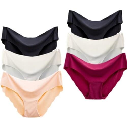 1/3 Pcs Lady Women Seamless Panties Solid Ice Silk Cozy Brief Underwear G String Underpants Sexy Lingerie Briefs