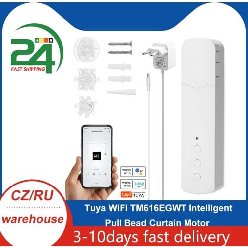 Tuya WiFi TM616EGWT Smart Pull Bead Curtain Motor Smart Home Electric Curtain Motors APP/Voice Control for Alexa Google Home