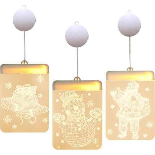 USB 3D Christmas Decoration Lights Indoor LED Holiday Lights Santa Claus Bell Snowflake Snowman Christmas Window Decoration Lamp
