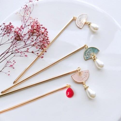 Fan-shaped pearl hairpin Vintage Chinese Style Metal Chopsticks Hairpin For Women Tassel Flower Hairpin Jewelry Accessories