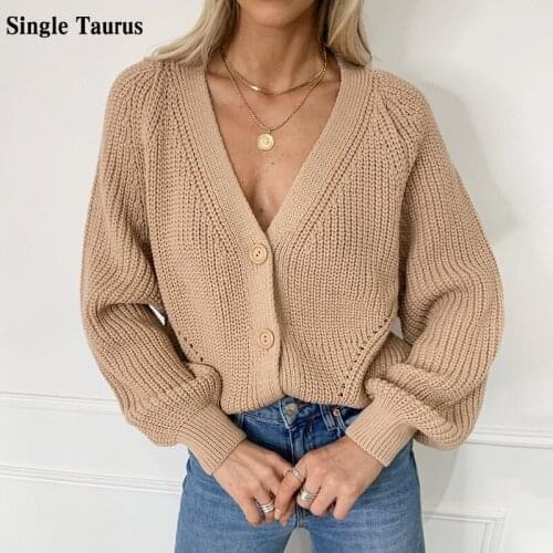 2020 Fall Winter Female Knitted Top Button Cardigans Sweater Long Sleeve Loose Lady Coat Casual Thick V Neck Solid Female Tops